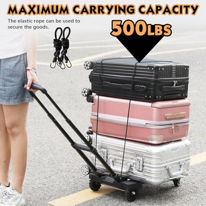 Folding Hand Truck Dolly Cart 500lbs for Travel/Home Use - color: Black