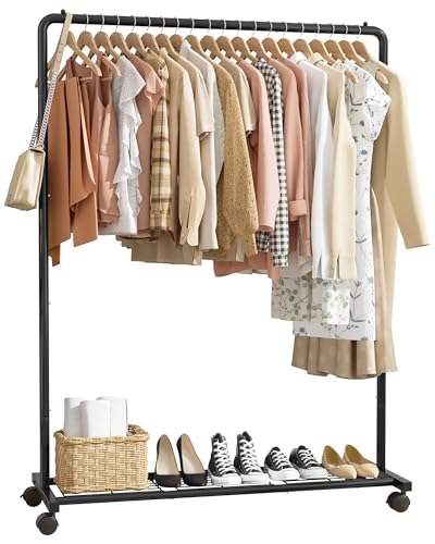 Sakugi Clothes Rack - Clothing Rack with Storage Mesh Shelf & Casters, Heavy-Duty Metal Clothing Rack for Hanging Clothes, Dresses, Coats, Large Load Capacity, Easy Assembly, Black, 44.3"x16.9"x59.0" - color: Black, size: 43.3" x 16.9" x 59.0" (1 Rod)