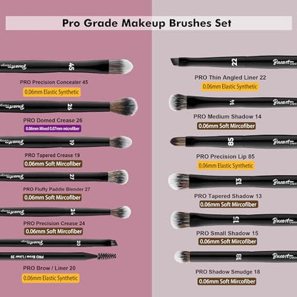 Bueart Design 12Pcs Professional Eyeshadow Makeup Brush Set | Eye Makeup Brush set with Ultra-soft Synthetic Bristle for Eyeshadow Concealer Smudger Blending,Shading,Wood Handle,Black