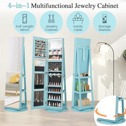 LOKO 360° Swivel Jewelry Cabinet, Lockable Jewelry Organizer (Sky Blue) - color: Sky Blue