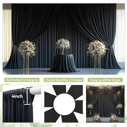 60x12 ft Black Backdrop Curtains for Weddings Parties, Birthdays and Photos - color: Black, size: W5' x H12'(12 panels)