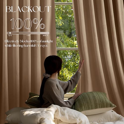 Manyshofu Khaki Velvet Curtains, 2 Panels Blackout 52x84 | Luxurious Velvet Feel, Thermal Insulated Noise Reducing, Dual Back Tab And Rod Pocket Hanging, Machine Wash Fade-Resistant - color: Beige, size: 52"W x 84"L (Pack of 2)