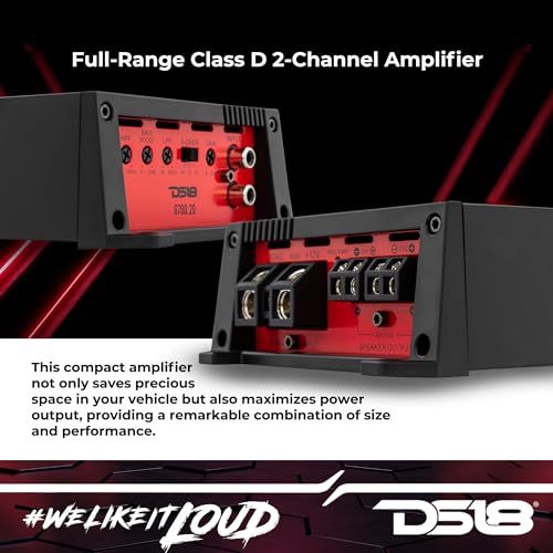 DS18 G700.2D Full-Range Class D 2-Channel Amplifier 700 Watts Max Power 2 Ohm Stable, Bridgeable at 4 Ohm - Low/High Level Inputs - Small and Powerful Car Amplifier for Stereo Sound Systems - style: 700 Watts 2-Channel