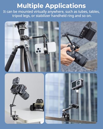 SMALLRIG Magic Arm Clamp w/ 1/4 and 3/8 Thread Holes, 9.8 Inches Adjustable | Articulating Magic Arm with Phone Holder for Action Cameras, Smartphones, LCD Monitor/LED Lights - 5326 - size: 9.8''+phone clamp