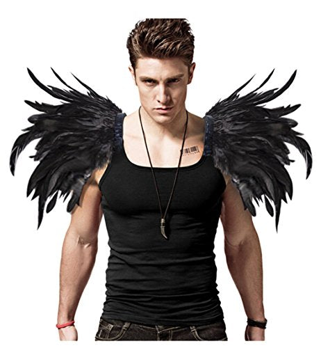 L'VOW Men Gothic Natural Real Feather Epaulet Shrug Shoulder Strap for Halloween Costume - Pack of 2 - color: A-rooster Black