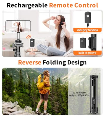 74" Magnetic Phone Tripod with Phone Clip for Magsafe, Camera Tripod | Aluminum Phone Tripod with Remote & Cold Shoe,Camera Stand Tripod for iPhone/Canon/Nikon/DSLR/Digital Camera Accessory Kits - size: 74in