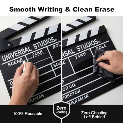 Movie Film Clap Board, Hollywood Film Clapper Board, Wooden | Film Directors Clapboard Photography Props for Movie Theme Party Decorations, Night Party Accessory with Black & White, 12x11