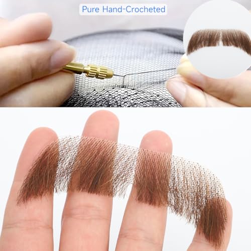 Hand-Tied Human Hair Fake Beard and Mustache for Costumes and Theater | Hand-knotted human hair on lightweight lace creates natural-looking facial hair for costumes, cosplay, theater and film - color: Style 4--brown