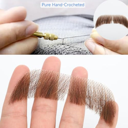 Hand-Tied Human Hair Fake Beard and Mustache for Costumes and Theater | Hand-knotted human hair on lightweight lace creates natural-looking facial hair for costumes, cosplay, theater and film - color: Style 4--brown