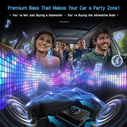 10 Inch Slim Under Seat Powered Car Subwoofer, 1200W Peak Active Subwoofer with Color LED Ambient Light, Built-in Amplifier and Remote, Car/Truck Audio Bass System - color: 10" 1200W Colorful Skull