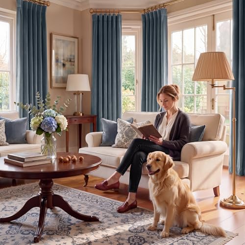 RYB HOME Dusty Blue Velvet Blackout Curtains 84 inches Long for Bedroom | Thermal Insulated, Room Darkening, Light UV Privacy Block, With Hook Belt, Back Tab, Living Dining Room, W52 x L84, 2 Panels - color: Dusty Blue, size: 52"W x 84"L (Pack of 2)