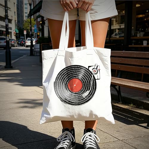 Aesthetic Music Floral Tote Bag for Women, Reusable Canvas Bag with Musical & Botanical Design, Daily Use Gift - color: White-music-012