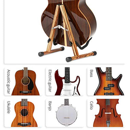 SNIGJAT Guitar Stand, Folding Wood Acoustic Guitar Stand with Padding Zebra - color: Zebra Wood