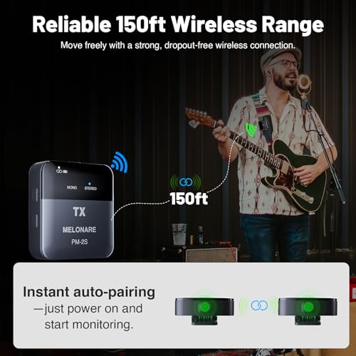 MELONARE Portable Wireless IEM System Mono/Stereo Switch PM-2S-4R | 4 Receivers, 24bit/48kHz Audio, Mono/Stereo Switch, OTG Input, Live Shows, Studios, Bands - size: 4 receiver +1 transmitter