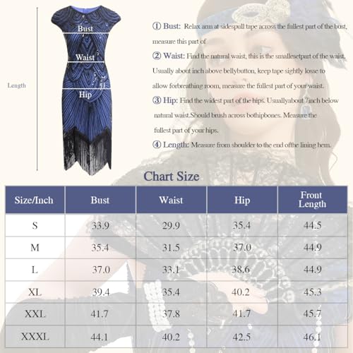 VillbeCoser 1920s Flapper Dress for Women Sequin Fringe Roaring 20s Costume - color: Black Blue, size: Medium
