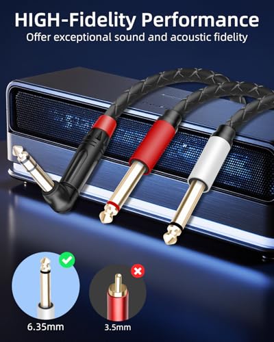 Guitar Cable Right Angle 1/4 inch TRS Stereo to Dual 1/4 inch TS Mono Insert Cable,Stereo Y Splitter Cable,90 Degree 6.35mm Male to Dual 6.35mm Male Audio Cord (1.64FT/0.5M) - style: 90 6.35 TRS to Dual 6.35 TS(1.64FT/0.5M)