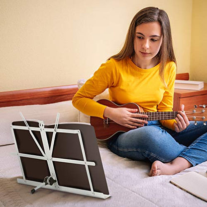 CAHAYA Sheet Music Stand Portable Folding Dual Use Desk Book Holder White | Lightweight Stable Reinforced with Carrying Bag Clip for Student Musicians Travel Practice Height Adjust up to 54.3" - color: White, style: Standard Version