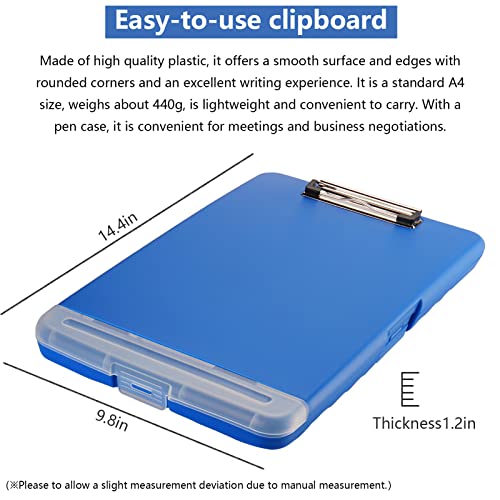 Clipboard with Storage, A4 Binder Nursing Clipboards with Pen Holder, Heavy Duty Storage Clipboards with Low Profile Clip, Clipboard Folder Side-Opening, Smooth Writing Clip Board (Blue) - color: Blue