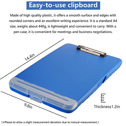 Clipboard with Storage, A4 Binder Nursing Clipboards with Pen Holder, Heavy Duty Storage Clipboards with Low Profile Clip, Clipboard Folder Side-Opening, Smooth Writing Clip Board (Blue) - color: Blue