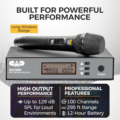 CAD Audio WX1000BP Wireless Bodypack Microphone System (510-570 MHz) Bundle with TX1000HH Handheld Microphone Transmitter, Lavalier Mic, Headset Mic, and 1/4" Guitar Cable for Stage & Vocals