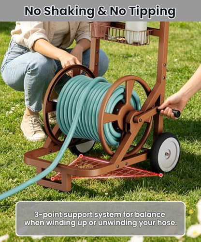 Artigarden Garden Hose Reel Cart with Wheels, Outdoor Water Hose Cart Brown - color: Brown, size: Holds 125 ft