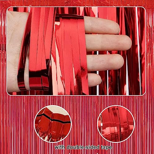 2 Pack 3.28 ft x 6.56 ft Red Tinsel Curtain Party Backdrop - Metallic Foil Tinsel Fringe Backdrop Door Fringe for Halloween, Christmas, Birthday Graduat - color: Red - 3.28 ft x 6.56 ft