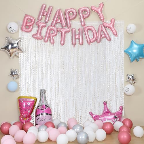 3Pcs Wavy White Metallic Tinsel Curtain Foil Fringe Backdrop,3.3 ft x 6.6 ft Streamer Photo Booth Props for Party Door Wall Curtains Bachelorette Birthday - color: Pure White