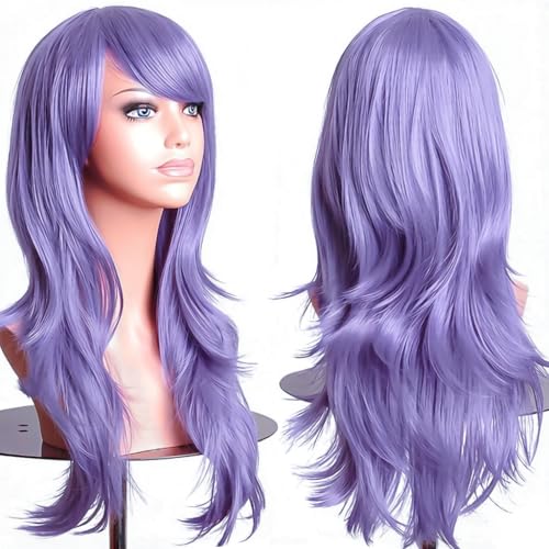 PORSMEER 70 cm/28 inches Charming Long Wavy Full Hair Wig Anime Cosplay Halloween Costume Party Heat Resistant Synthetic Wigs for Women Girls (Taro Purple) - color: Taro Purple