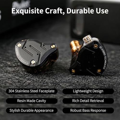KZ ZS10 Pro in Ear Monitor, IEM Earbuds Headphone, Gaming Earbuds with 4BA and 1DD Drivers, KZ HiFi IEM Earphone Upgraded ZS10 with Detachable 0.75mm 2 Pin 6N OFC Cable (Black No Mic) - color: Black, size: No Microphone