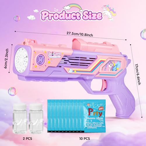 Unicorn-Bubble Gun：Unicorn Toys for Girls Age 4-6, Outdoor Toys for Kids Ages 4-8, 3+ Year Old Girl Gifts, Easter, Summer, Wedding, Party Favors, Halloween, Birthday Gifts