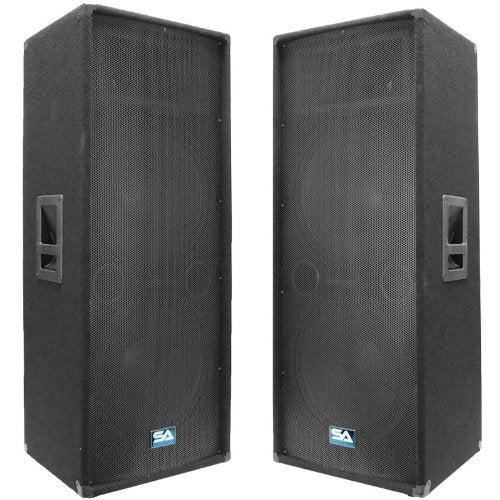 Seismic Audio - SA-155T-PKG23 - Pair of Dual 15 Inch PA/DJ Loudspeakers and 50' Speaker Cables - Dual 15 Inch Club,Party Loud Speakers
