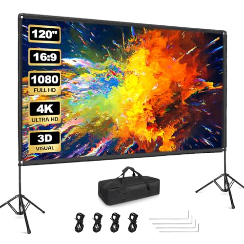 Projector Screen with Stand 120in Portable Outdoor Movie Screen - size: 120inch