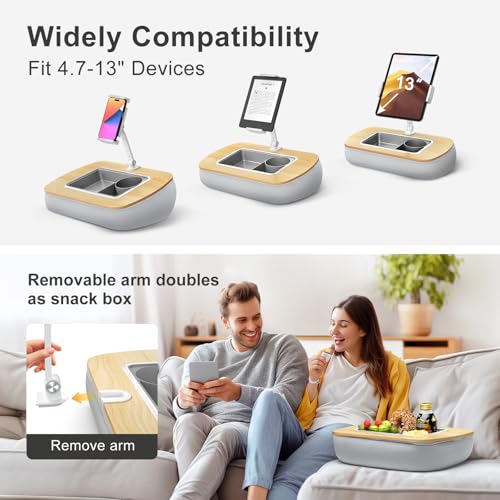 ERGONOV Tablet Pillow Stand with Snack Bowl,iPad Holder for Bed -Birch Gray | Hands-Free Reading and Relaxation on Bed,Couch,Recliner or Your Lap 360° Rotating Clip for 4.7-13" Kindle,eBook,Tablet,iPhone - color: Birch Gray
