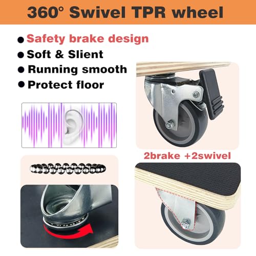 Anti-Slip Plywood Platform Dolly 2 Swivel + 2 Brake Caster Wooden Cart 550 Lbs Capacity (2 Packs per Set) Furniture Transporter Widely Use for Moving Heavy Furnitures,Goods, Green Plants - color: Rectangle With Brake