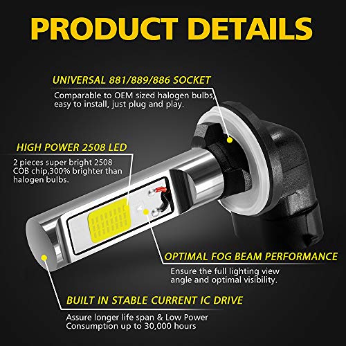881 889 886 894 862 896 898 LED Fog Light Bulbs 6000K Xenon White, Super Bright High Power COB Chips LED Fog Daytime Running Lights DRL Bulbs Replacement for Cars, Trucks (Pack of 2)