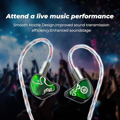 HiFiGo IEMs Juzear x Z Review Defiant in Ear Monitor, 1DD +3BA Hybrid Drivers Earphones, HiFi Wired Earbuds, Gaming Earbuds with 3.5/4.4mm Detachable Cable for Musician Audiophile Gamer (Green) - color: Green
