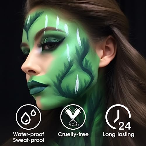 BADCOLOR Green Face Body Paint Stick, St Patrick's Day Blendable Eye Black Deep Green Face Painting Kit for Sports Camo, Halloween SFX Makeup Cosplay Joker Zombie Vampire Costume Parties - color: 1PCS Green