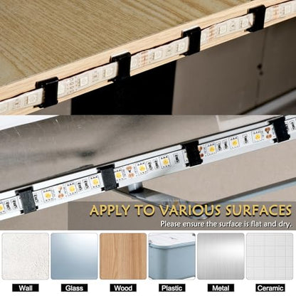 GooChan Strip Light Mounting Clips Self-Adhesive Tape Brackets Holder,100-Pack Clamps Fix Light Strip 8mm 10mm 12mm (for 10mm (3/8") Black Wide Strip Lights) - size: For 10mm(3/8") Wide Strip Light Black