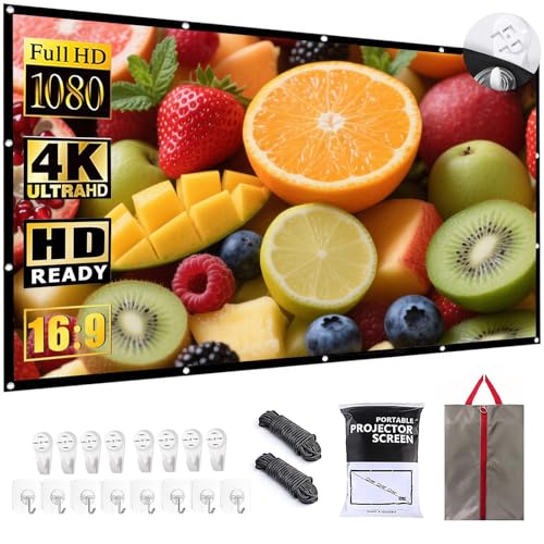 Projector Screen Portable Movies Screens 16:9 Foldable Wrinkle-Resistant Fabric with Dual Adhesive/Nail Hooks for Stable Wall Mount, Ideal for Home Theater & Movie Nights (100 inches) - size: 100 inches
