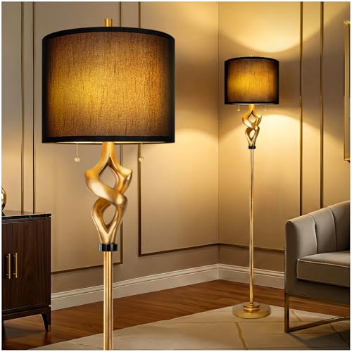 Scenekoy 65.5” Floor Lamp for Living Room Bedroom, Antique Gold Leaf Finish | Sculptural Pull Chains Switch Resin Standing Lamp, Brightness Adjustable Corner Lamp with Bulb Prefer for Home Bar - color: Antique Gold Finish
