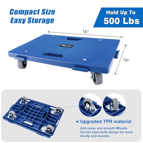 2 Pack Furniture Dolly 4 Wheels Upgraded Dollies Connectable with 4 Wheels Small Flat Dolly Cart with 500 LBS Capacity for Heavy Appliance, Blue - color: Blue, size: 2 Pack
