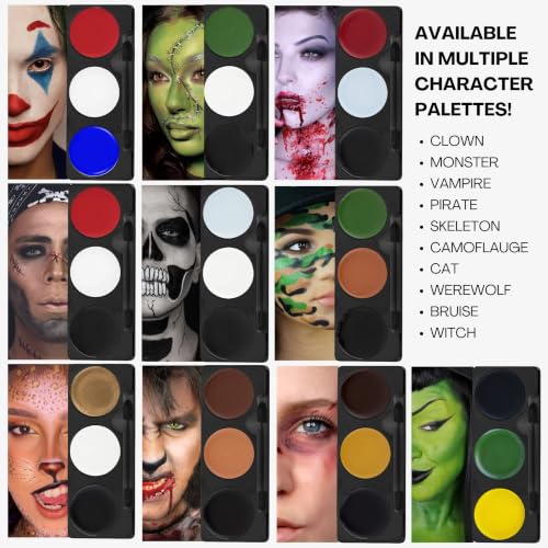 Mehron Makeup Tri-Color Halloween Makeup Palette - MONSTER | 8 Shades of Mehron Greasepaint in 1 Easy to Use Palette. Perfect for Quick Costume Looks. Cruelty Free & Made in the USA. - color: Monster