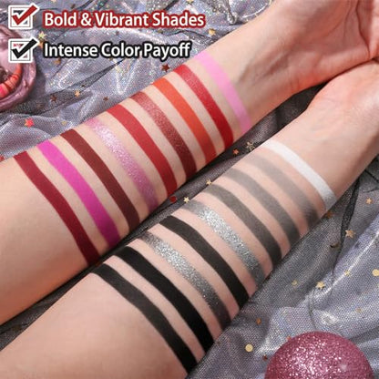 Black Red Goth Smokey Eyeshadow Palette Makeup-18 Colors Gray Silver Pink Burgundy Matte Shimmer Metallic Dark Eye Shadow Pallet for Christmas Halloween Clown Vampire Joker SFX Cosplay Costume Make Up - color: 03# Spookiness