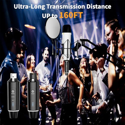 Wireless XLR Microphone Transmitter Receiver 2.4Ghz, XLR System Mic Adapter for Dynamic Microphone, Audio Mixer, Electric Guitar Bass, 48V Phantom Power for Condenser Mic, 160ft Range - size: 2.4G (1TX & 1RX)