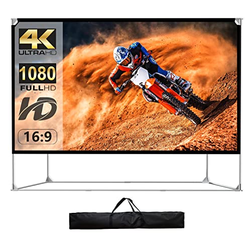 Projector Screen and Stand 150 inch 16:9 HD 4K Large Outdoor Projector Screen Portable Projection Movie Screen with Carry Bag for Home Theater Backyard Cinema Travel Foldable Anti Crease Windproof - size: 150 inch