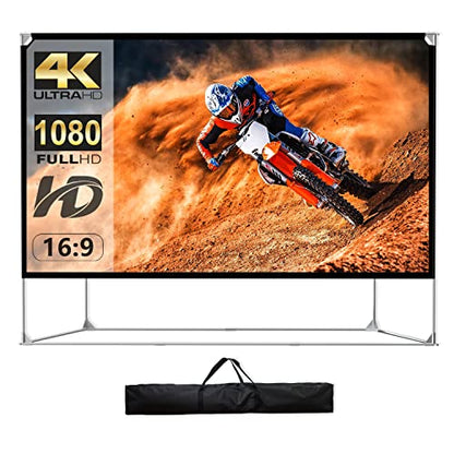 Projector Screen and Stand 150 inch 16:9 HD 4K Large Outdoor Projector Screen Portable Projection Movie Screen with Carry Bag for Home Theater Backyard Cinema Travel Foldable Anti Crease Windproof - size: 150 inch