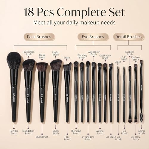 BS-MALL Makeup Brush Set 18 Pcs Premium Synthetic Foundation Powder Concealers Eye shadows Blush Makeup Brushes with black case (C-Black） - color: C-Black