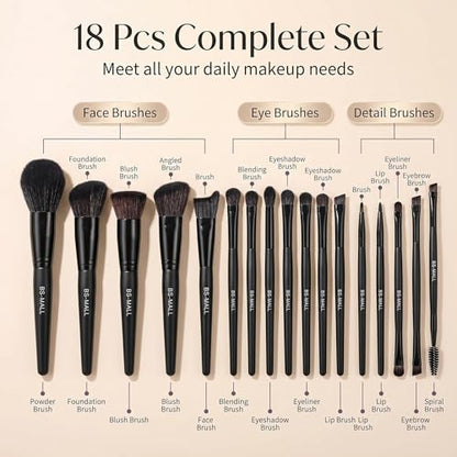 BS-MALL Makeup Brush Set 18 Pcs Premium Synthetic Foundation Powder Concealers Eye shadows Blush Makeup Brushes with black case (C-Black） - color: C-Black