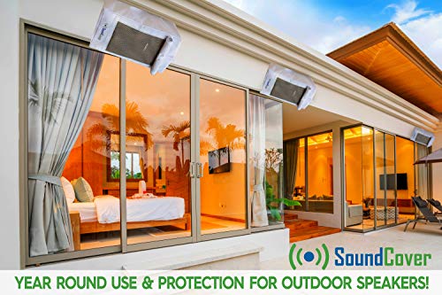 Two White Waterproof 600D Outdoor Speaker Covers for C-Bracket Mounted Speakers – Fits Yamaha NS-AW150, Polk Audio Atrium 5 (Max Dimensions: H 12.8" x W 7.9" x D 8.9") - size: Compact