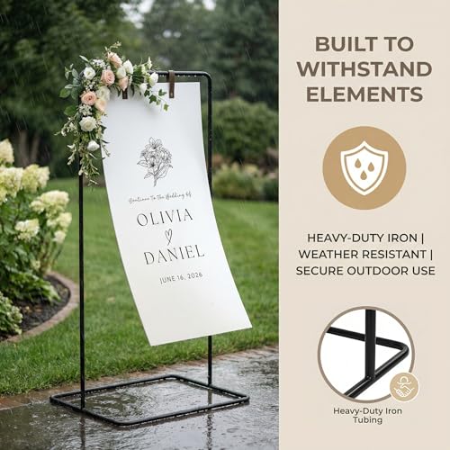 Wedding Welcome Sign Stand Fabric Banner Stand With Design Bundle Rose Vine | Cloth Linen Sign Holder Easel Stand for Sign Poster, Bridal Baby Shower With Stand Adjustable Welcome to Our Wedding , Black - color: Black